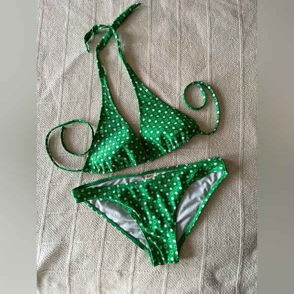 Hot Water Other - Hot Water Green and White Polka dot Bikini